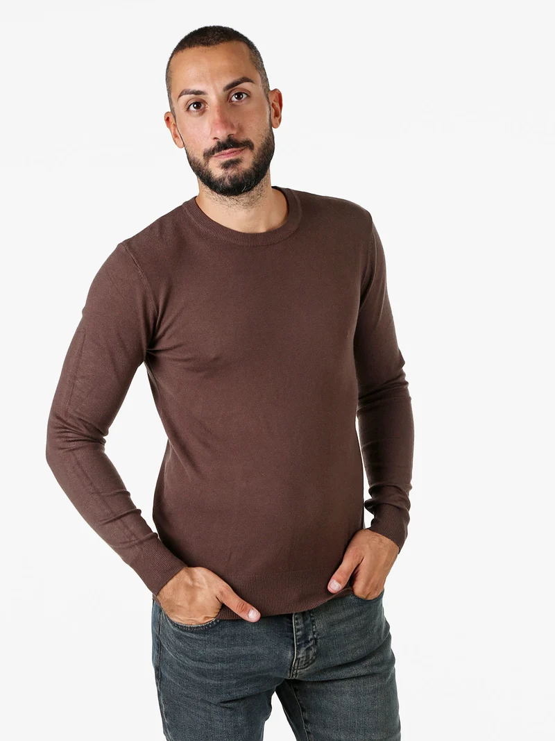 Maglia girocollo da uomo in tinta unita - moro