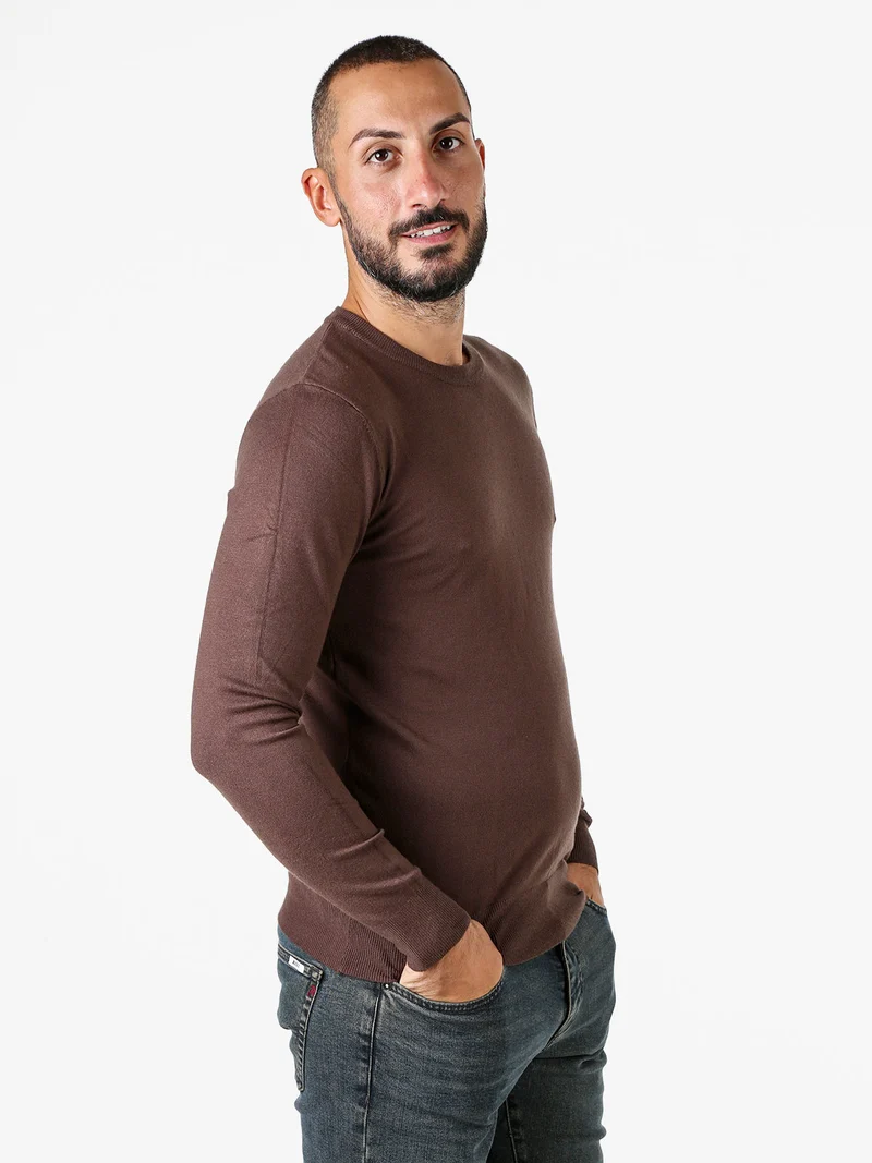 Maglia girocollo da uomo in tinta unita - moro