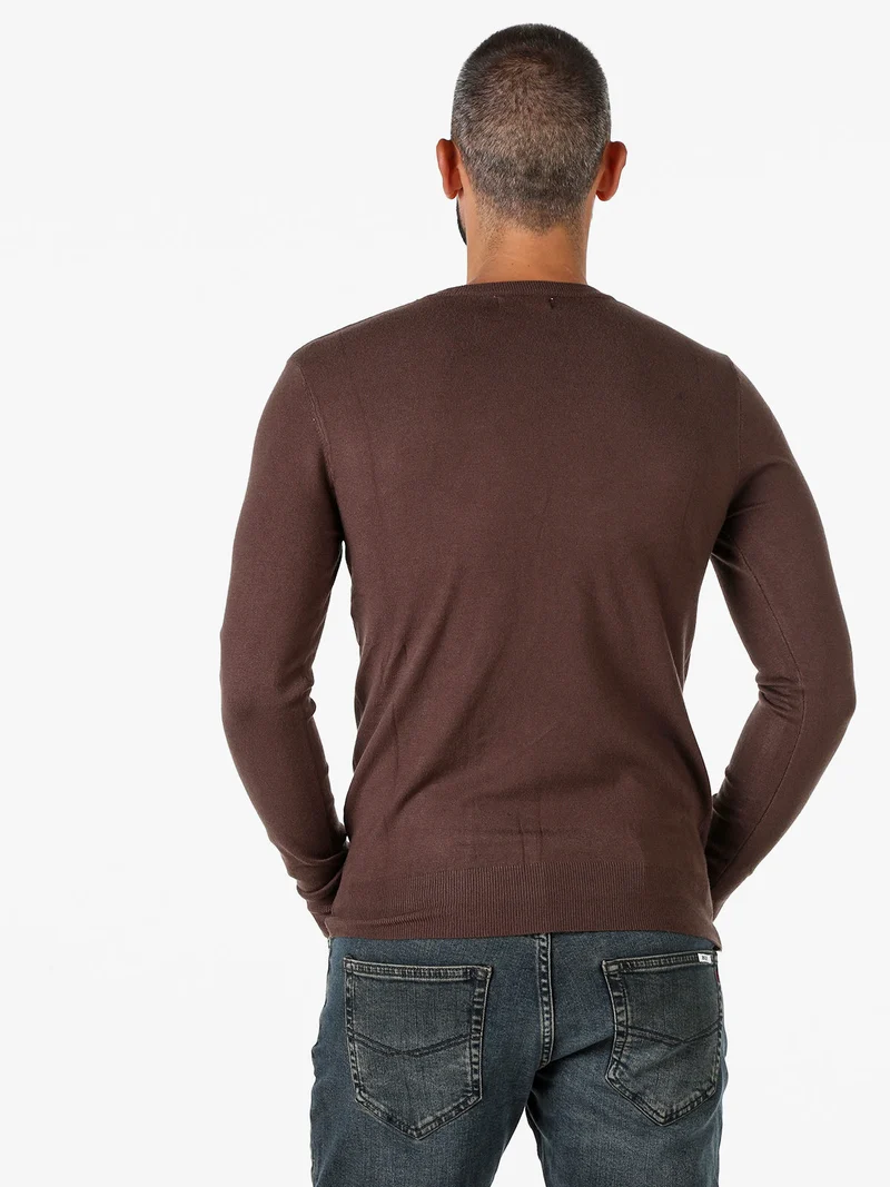 Maglia girocollo da uomo in tinta unita - moro