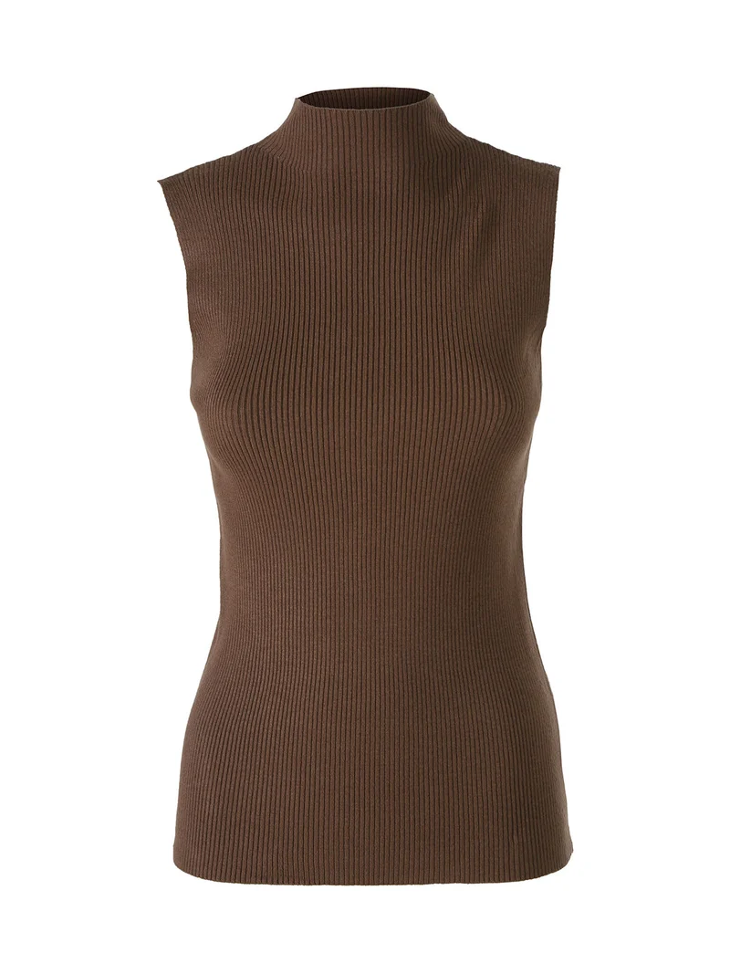 Maglia smanicata da donna con scollo a lupetto - moro