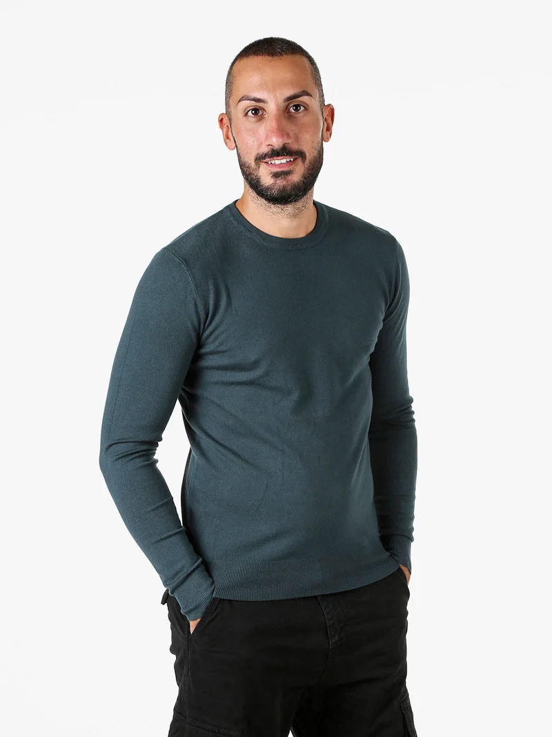 Maglia girocollo da uomo in tinta unita - verde scuro