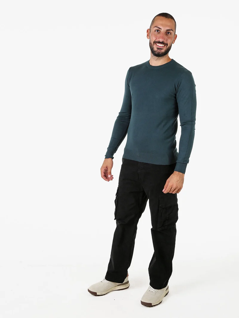 Maglia girocollo da uomo in tinta unita - verde scuro