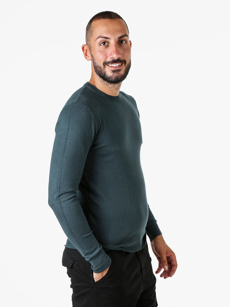 Maglia girocollo da uomo in tinta unita - verde scuro