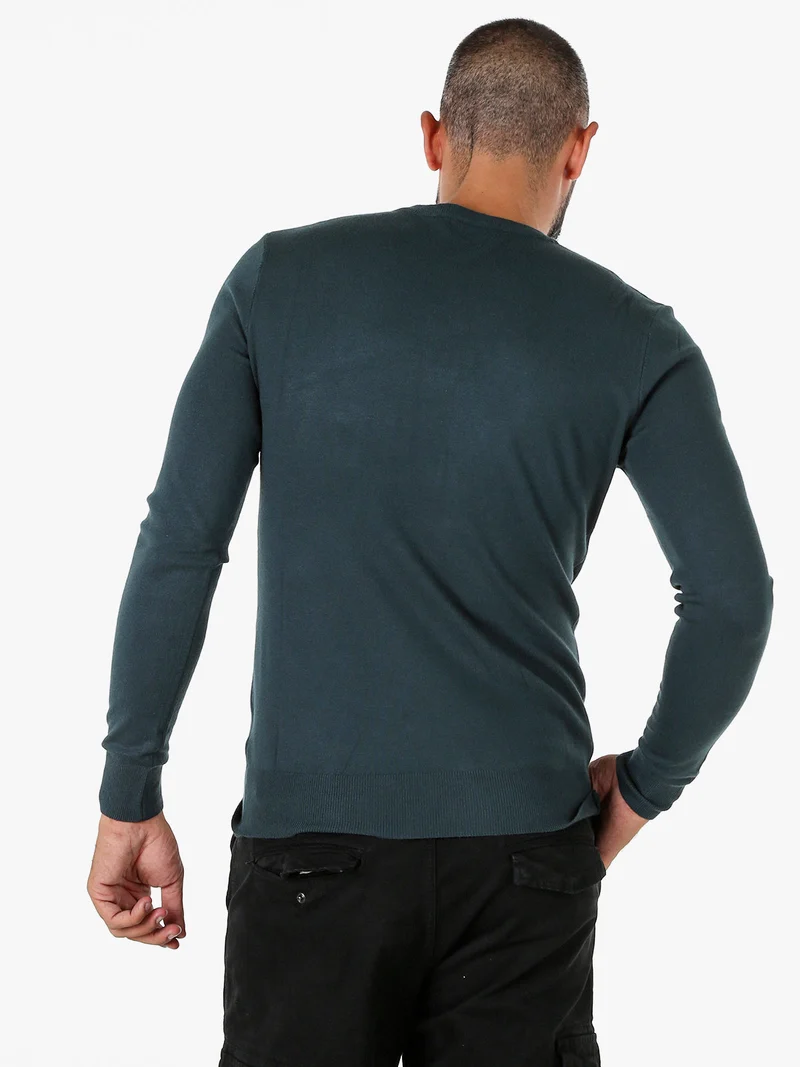 Maglia girocollo da uomo in tinta unita - verde scuro