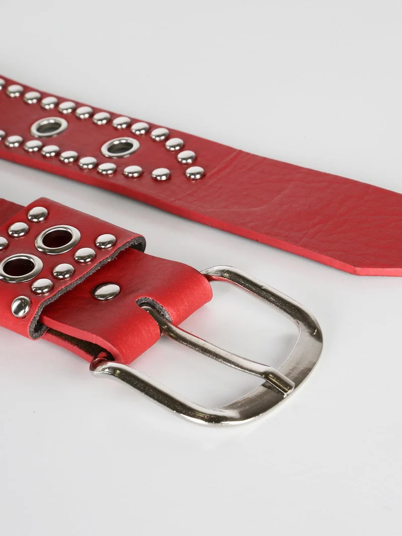 Cintura con borchie - rosso