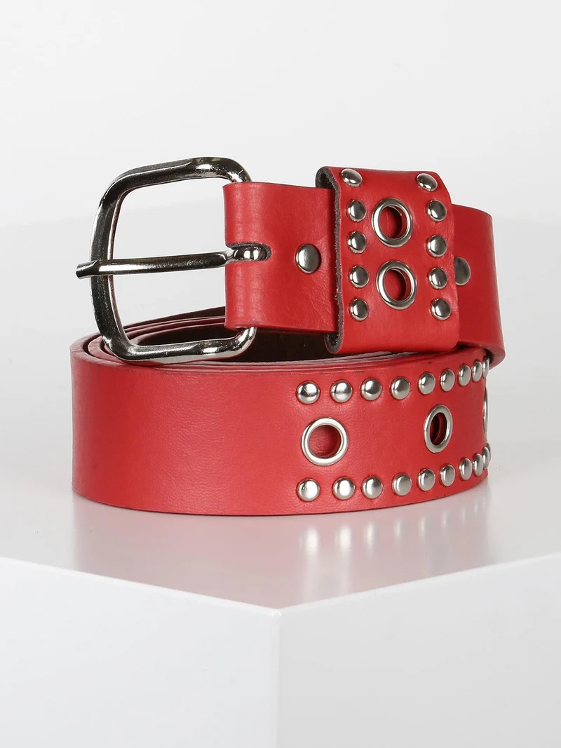 Cintura con borchie - rosso