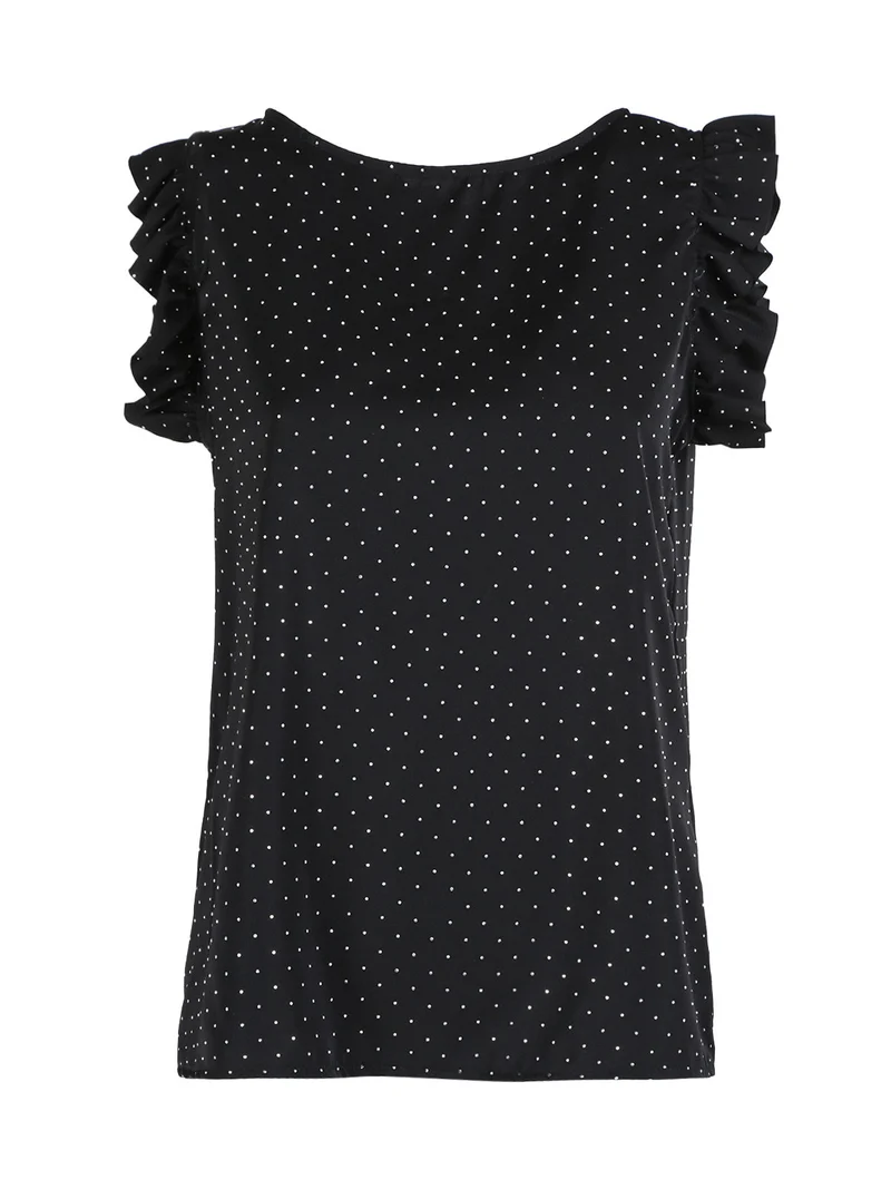 Blusa donna con strass e bottoni sulla schiena - nero