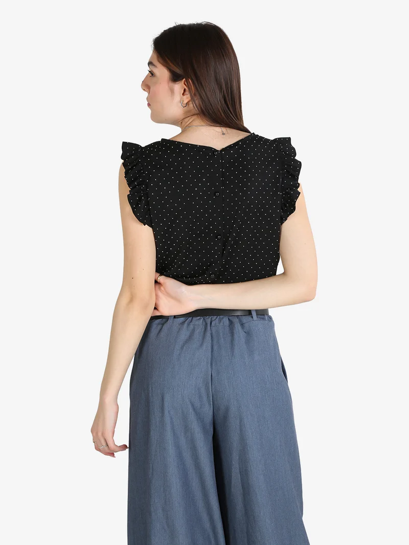 Blusa donna con strass e bottoni sulla schiena - nero