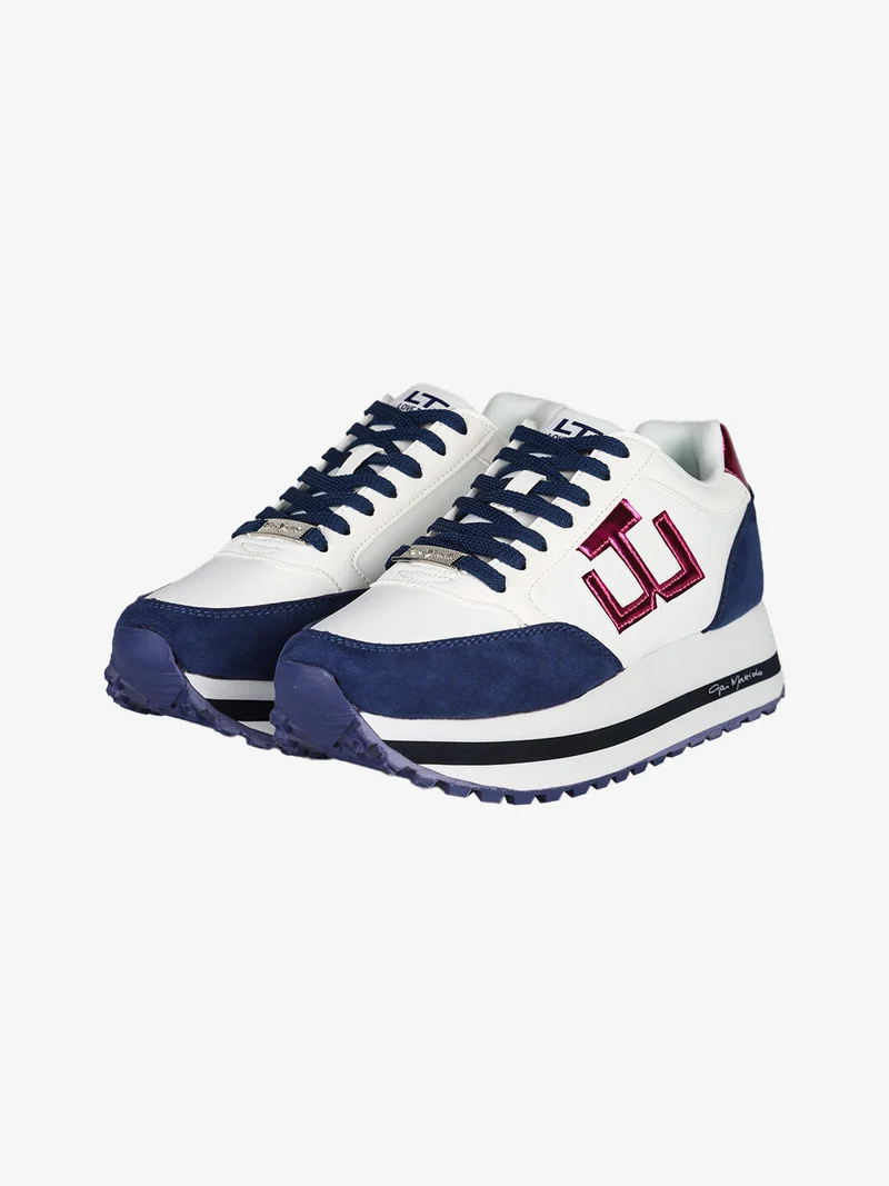 Sneakers donna stringate con platform - blu
