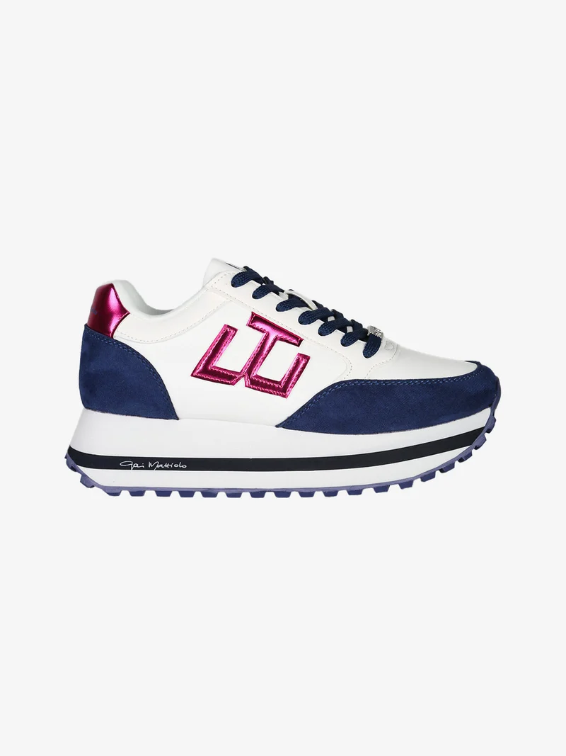 Sneakers donna stringate con platform - blu