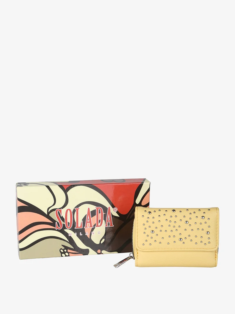 Portafoglio mini da donna con borchie - giallo