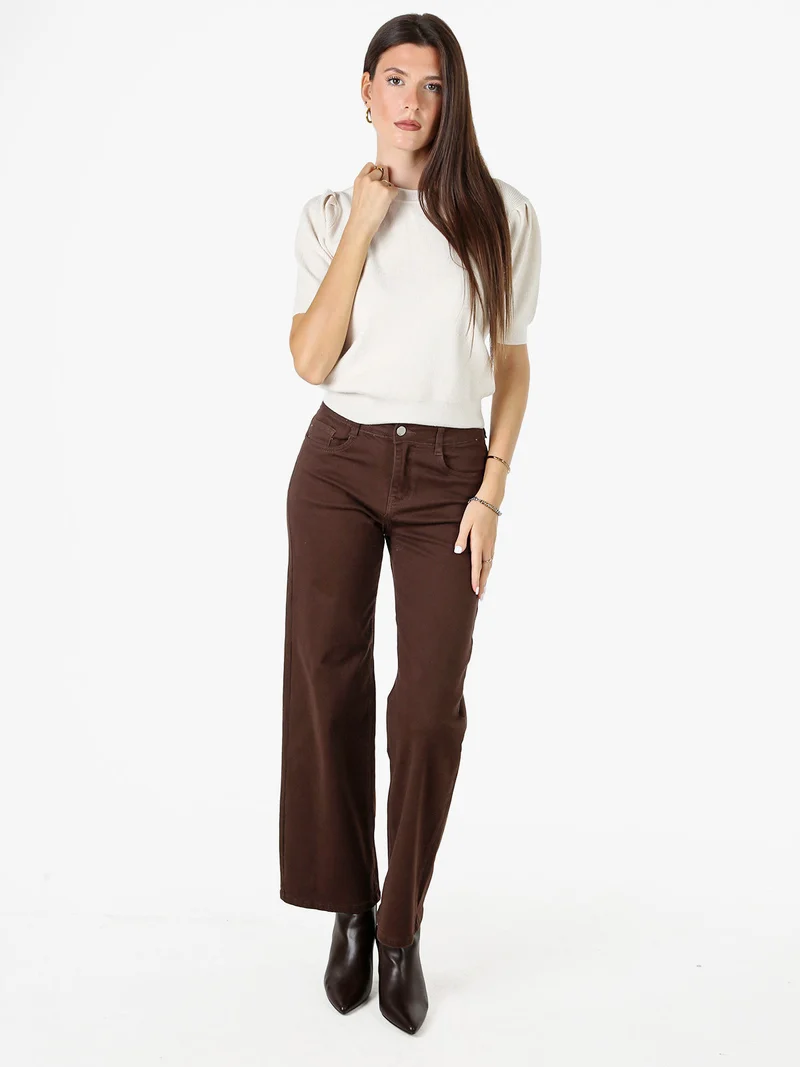 Maglia donna in lurex con maniche corte a sbuffo - panna