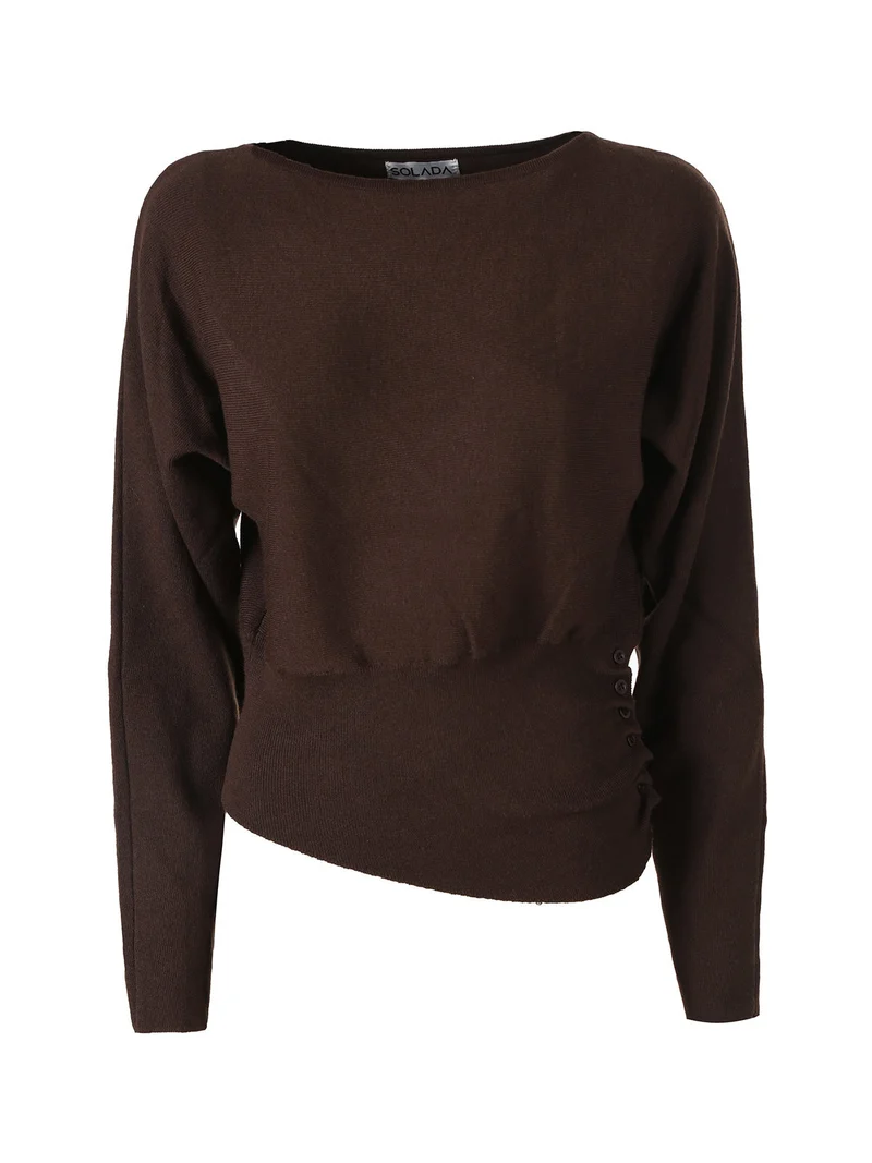 Maglia donna con scollo a barchetta e maniche a pipistrello - moro