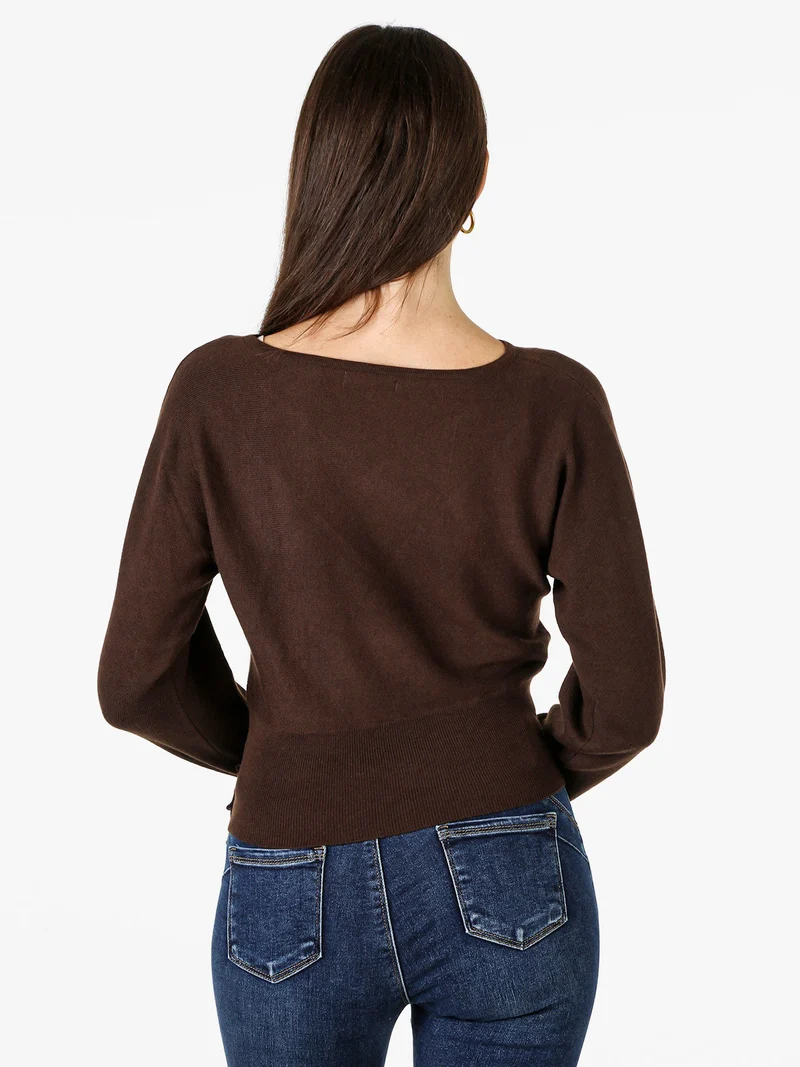 Maglia donna con scollo a barchetta e maniche a pipistrello - moro