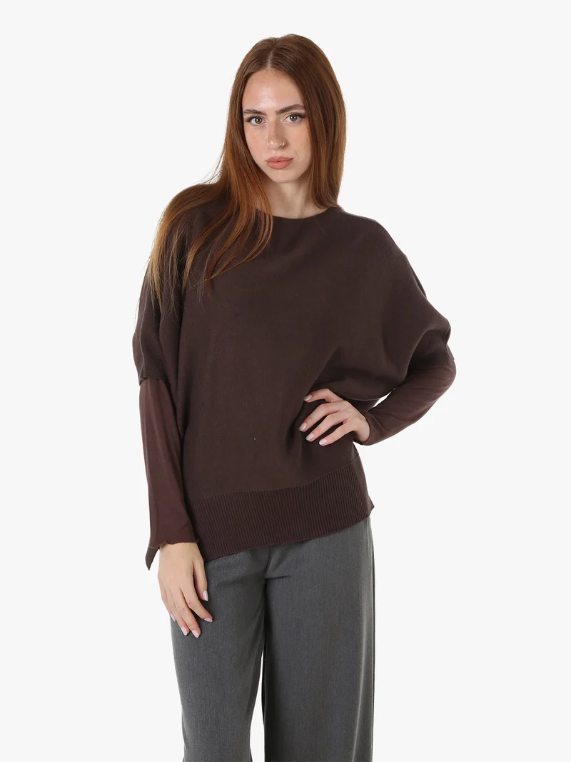 Maglia donna poncho con maniche - moro