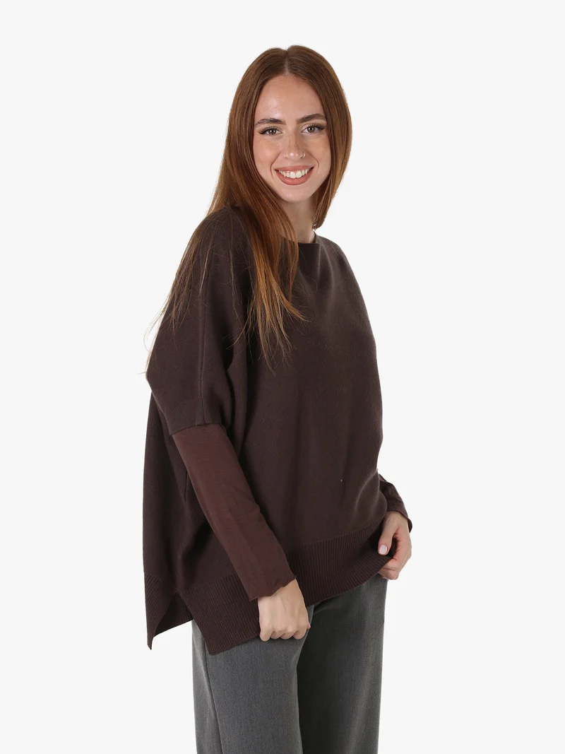 Maglia donna poncho con maniche - moro
