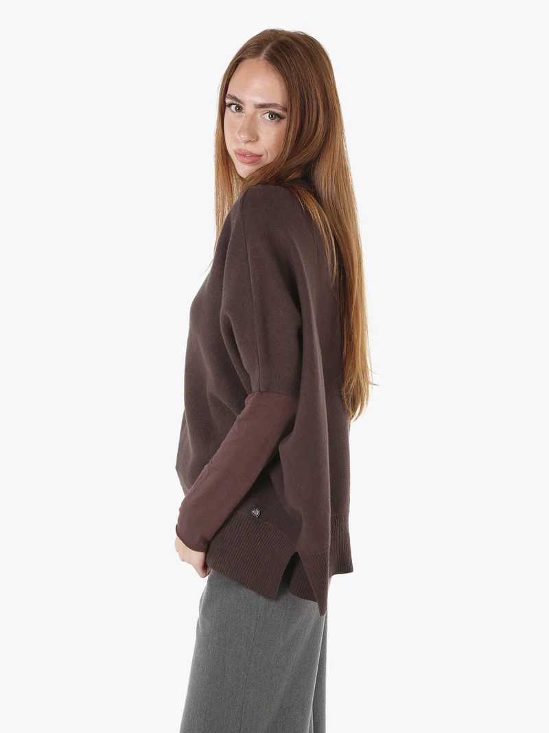 Maglia donna poncho con maniche - moro