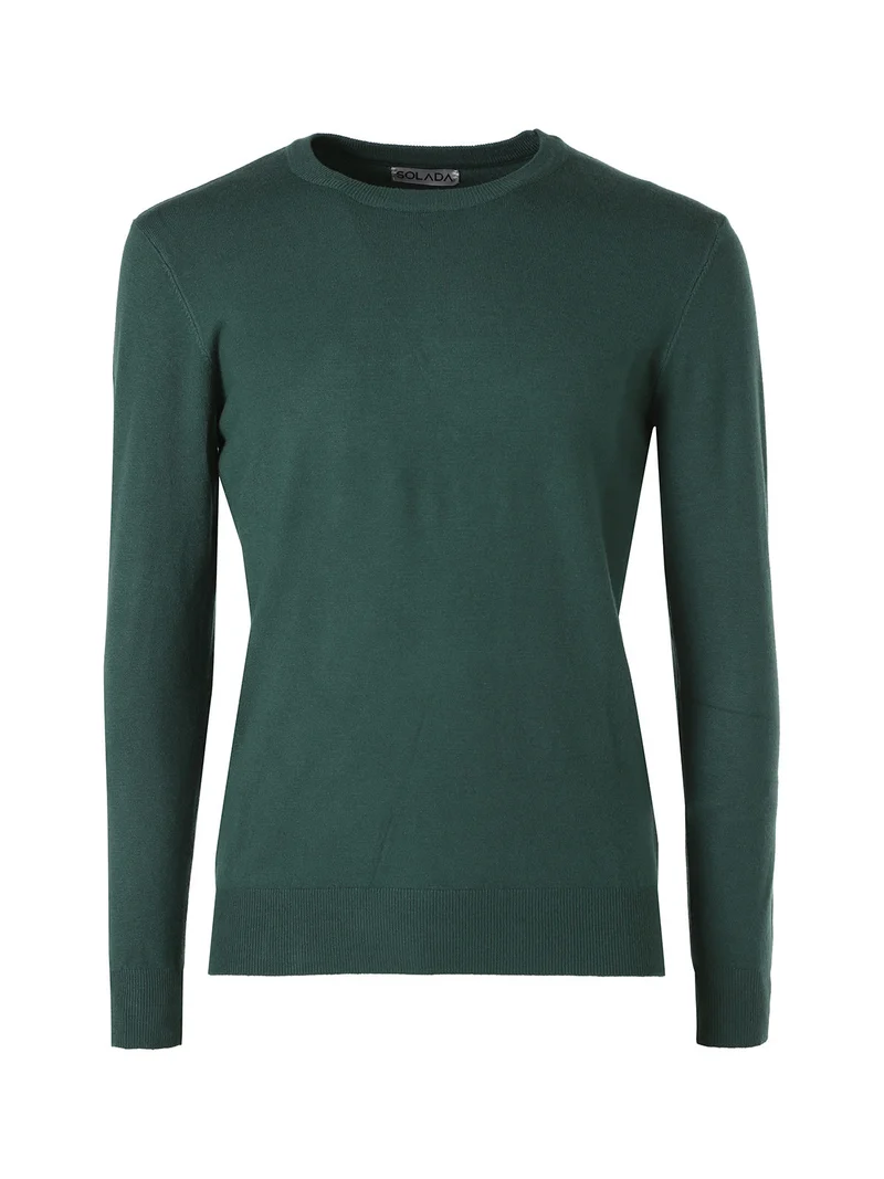 Maglia girocollo da uomo in tinta unita - verde scuro