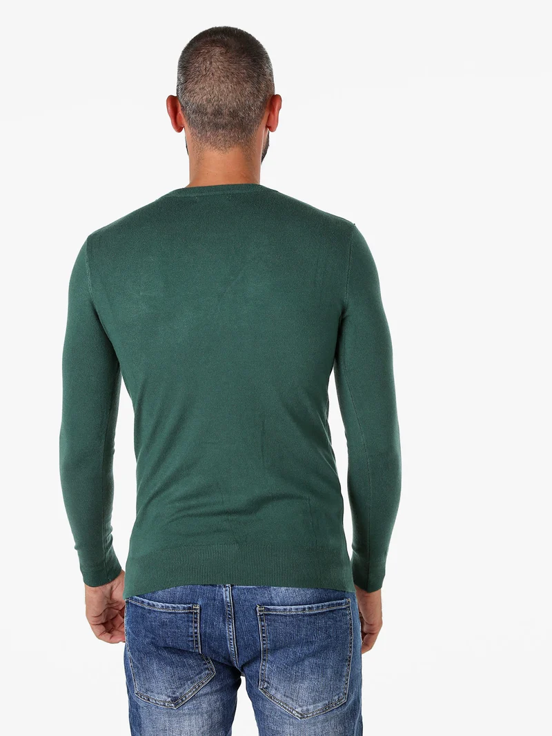 Maglia girocollo da uomo in tinta unita - verde scuro