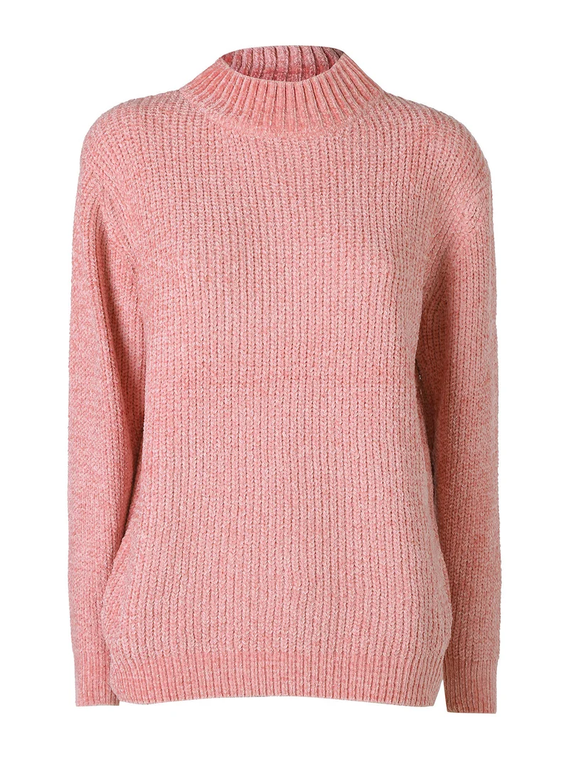 Maglione accollato da donna in ciniglia - rosa