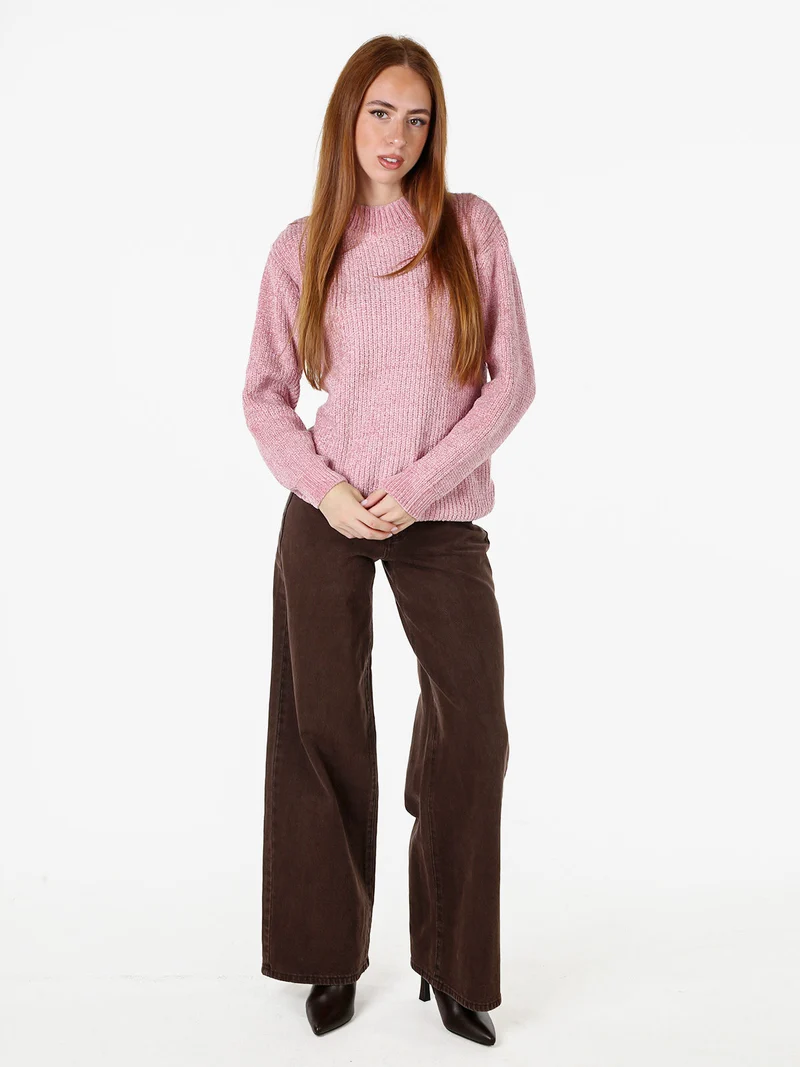 Maglione accollato da donna in ciniglia - rosa
