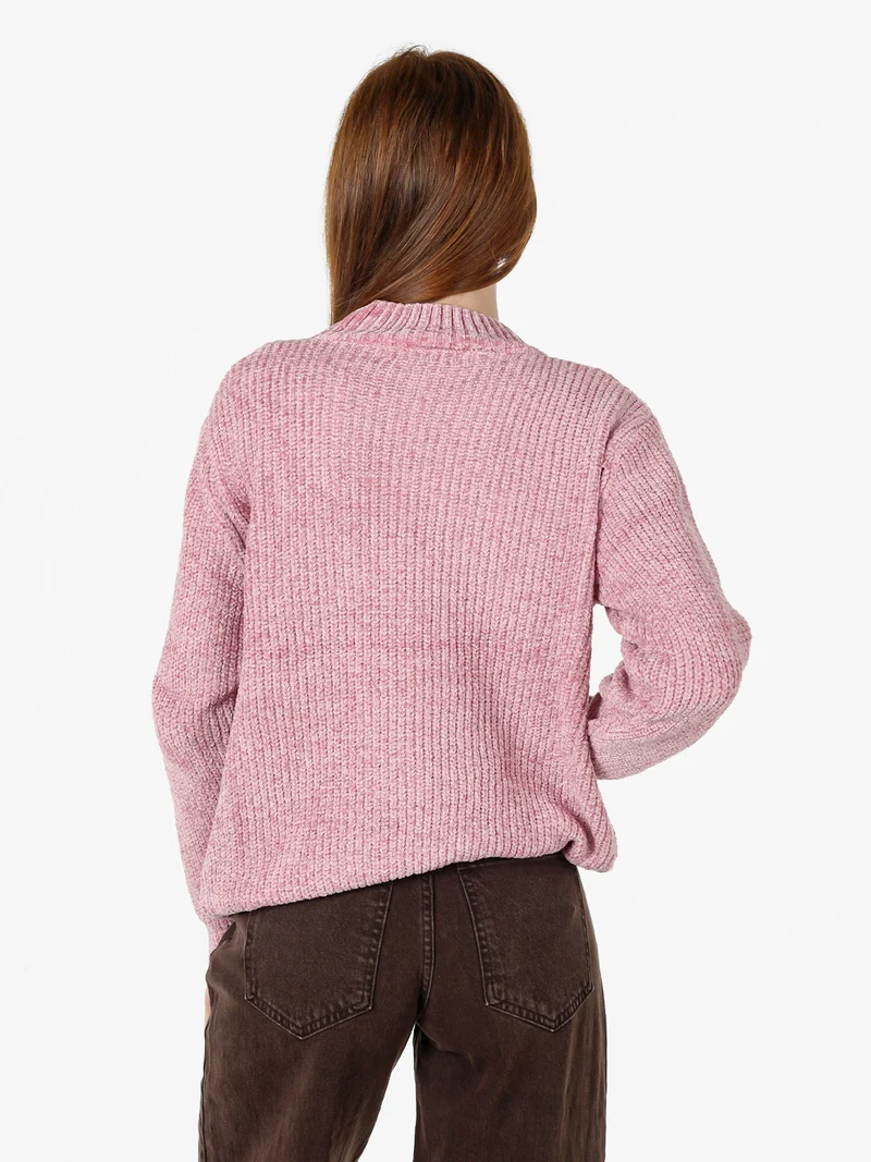 Maglione accollato da donna in ciniglia - rosa