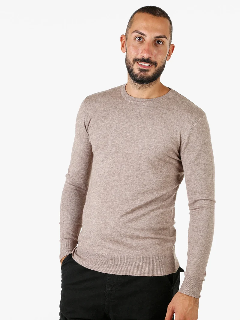 Maglia girocollo da uomo in tinta unita - sabbia