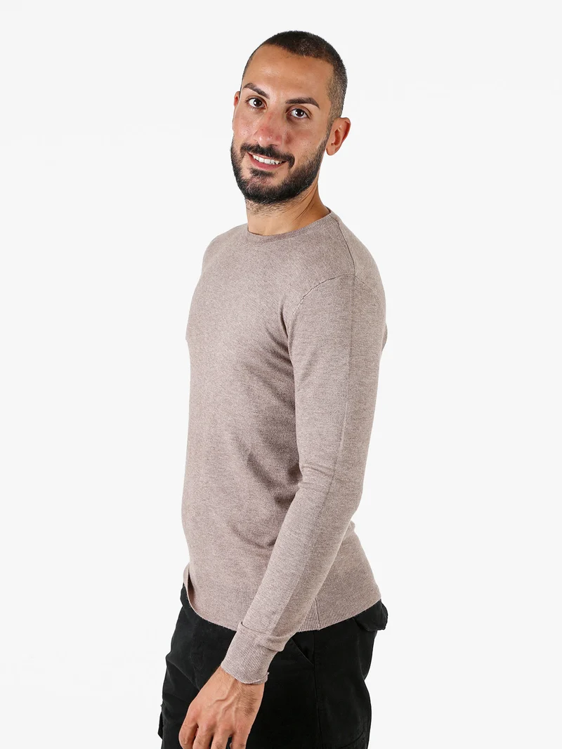 Maglia girocollo da uomo in tinta unita - sabbia