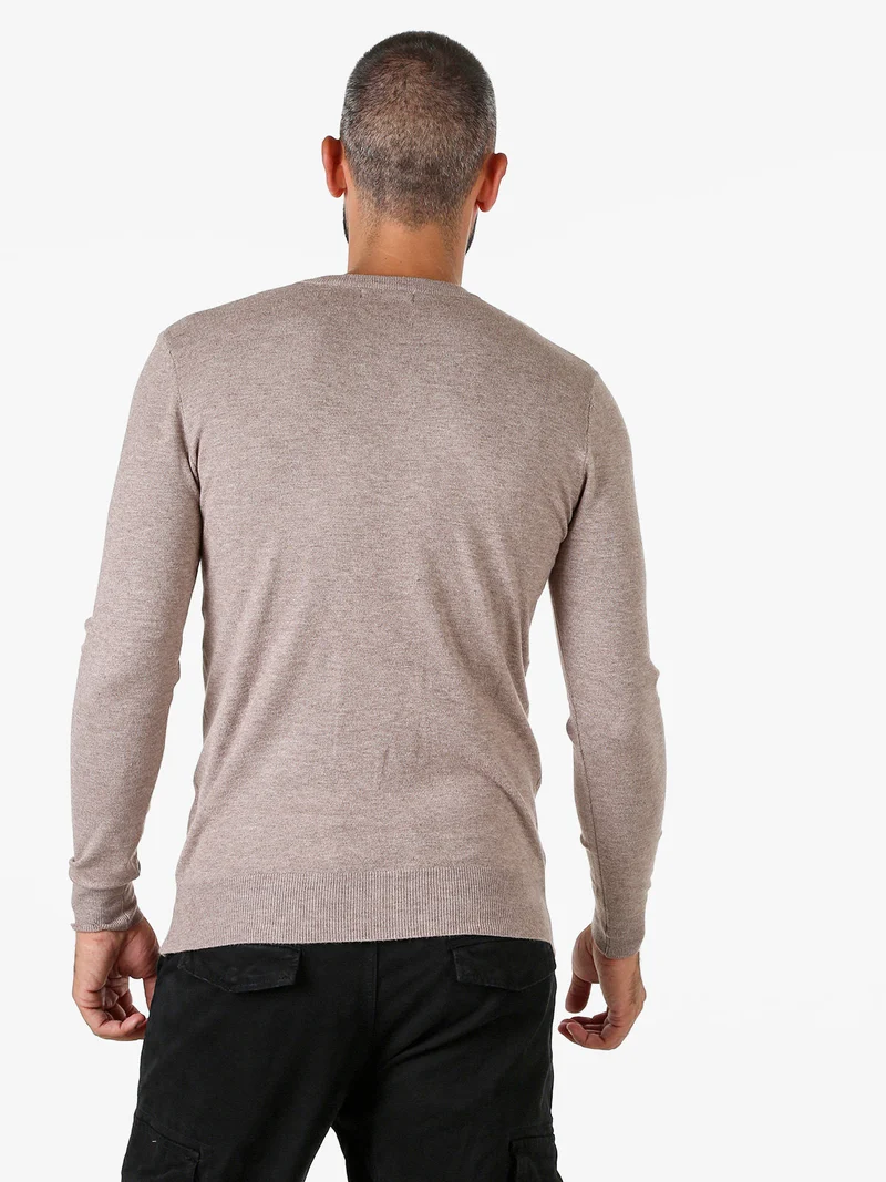 Maglia girocollo da uomo in tinta unita - sabbia