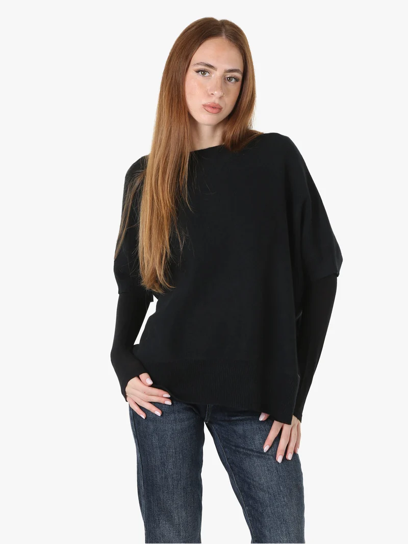 Maglia donna poncho con maniche - nero