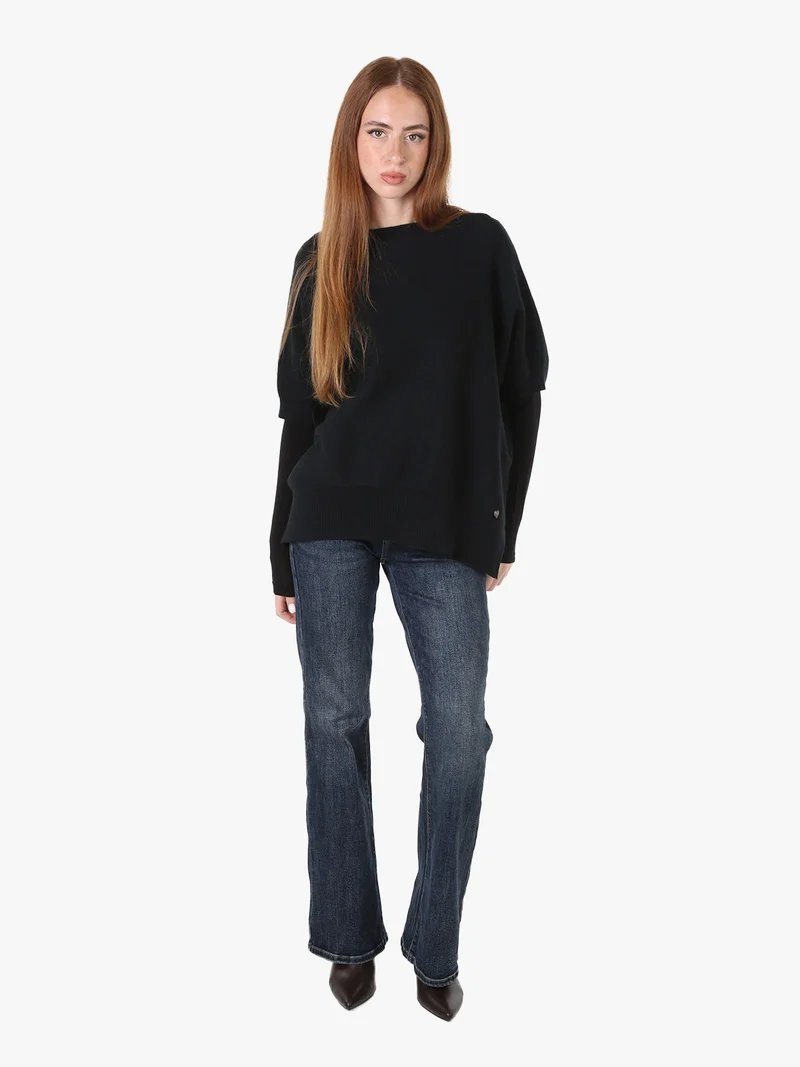 Maglia donna poncho con maniche - nero
