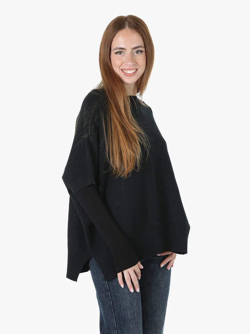 Maglia donna poncho con maniche - nero