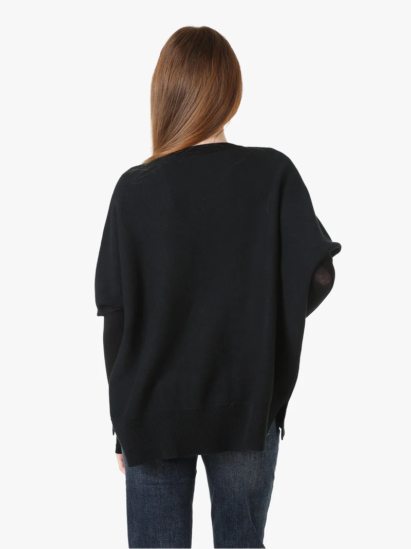 Maglia donna poncho con maniche - nero