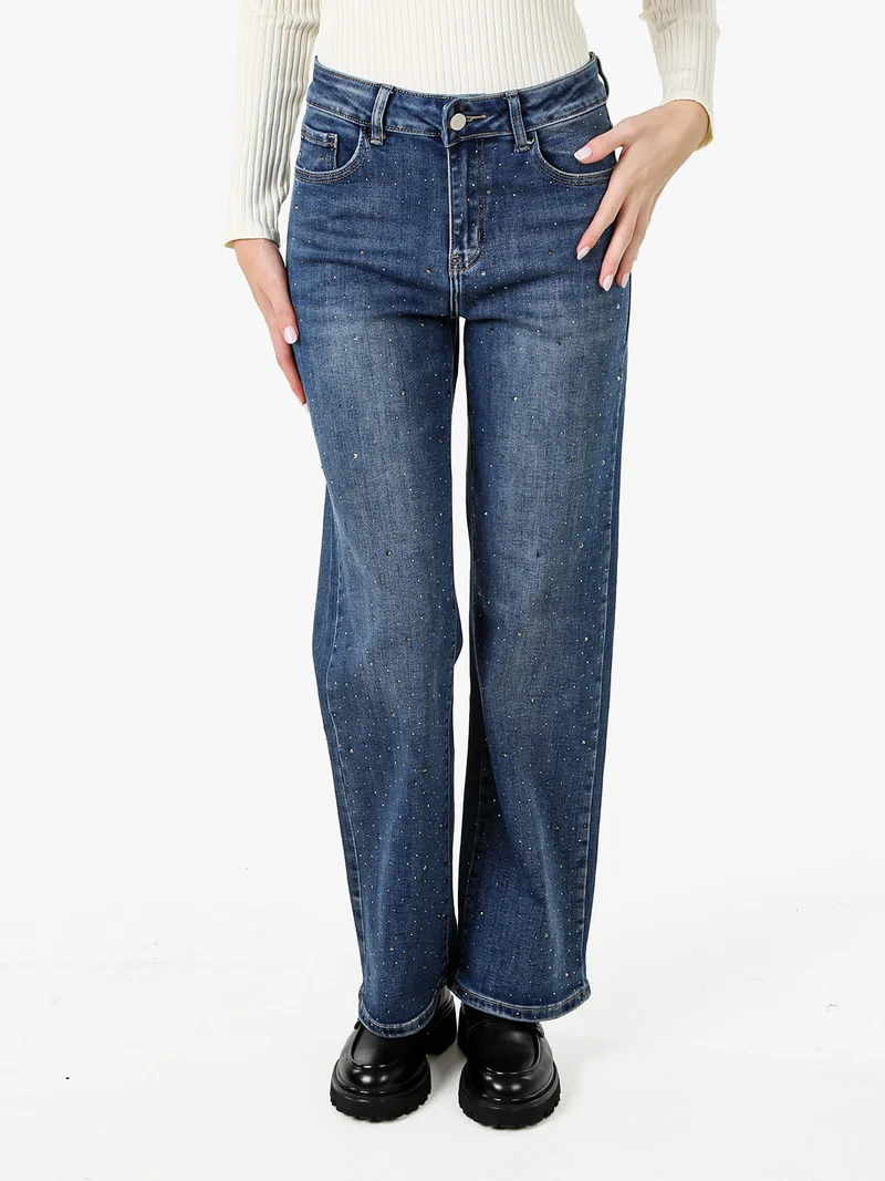 Jeans donna a gamba dritta con micro borchie - jeans