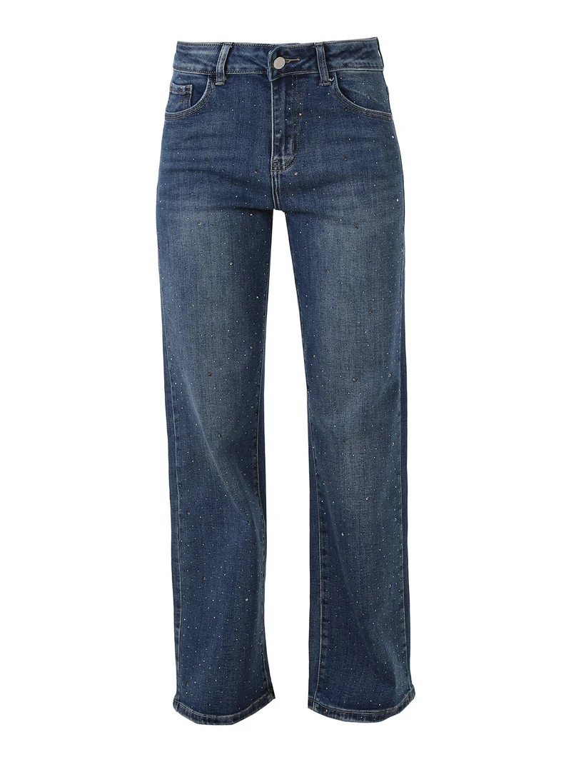 Jeans donna a gamba dritta con micro borchie - jeans