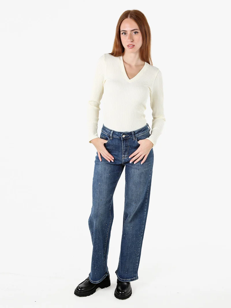 Jeans donna a gamba dritta con micro borchie - jeans