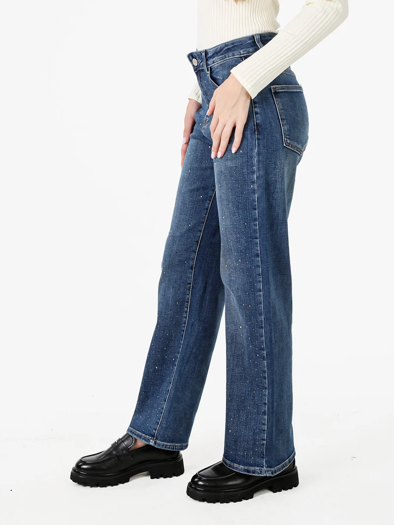 Jeans donna a gamba dritta con micro borchie - jeans