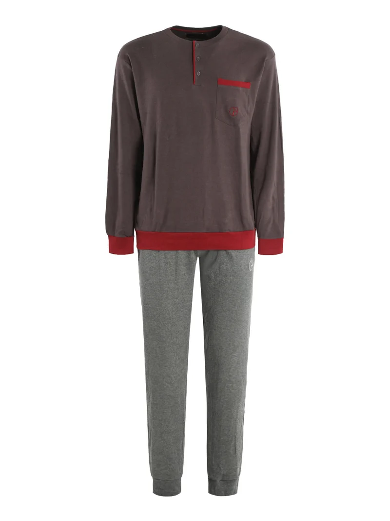 Pigiama lungo da uomo in cotone - grigio