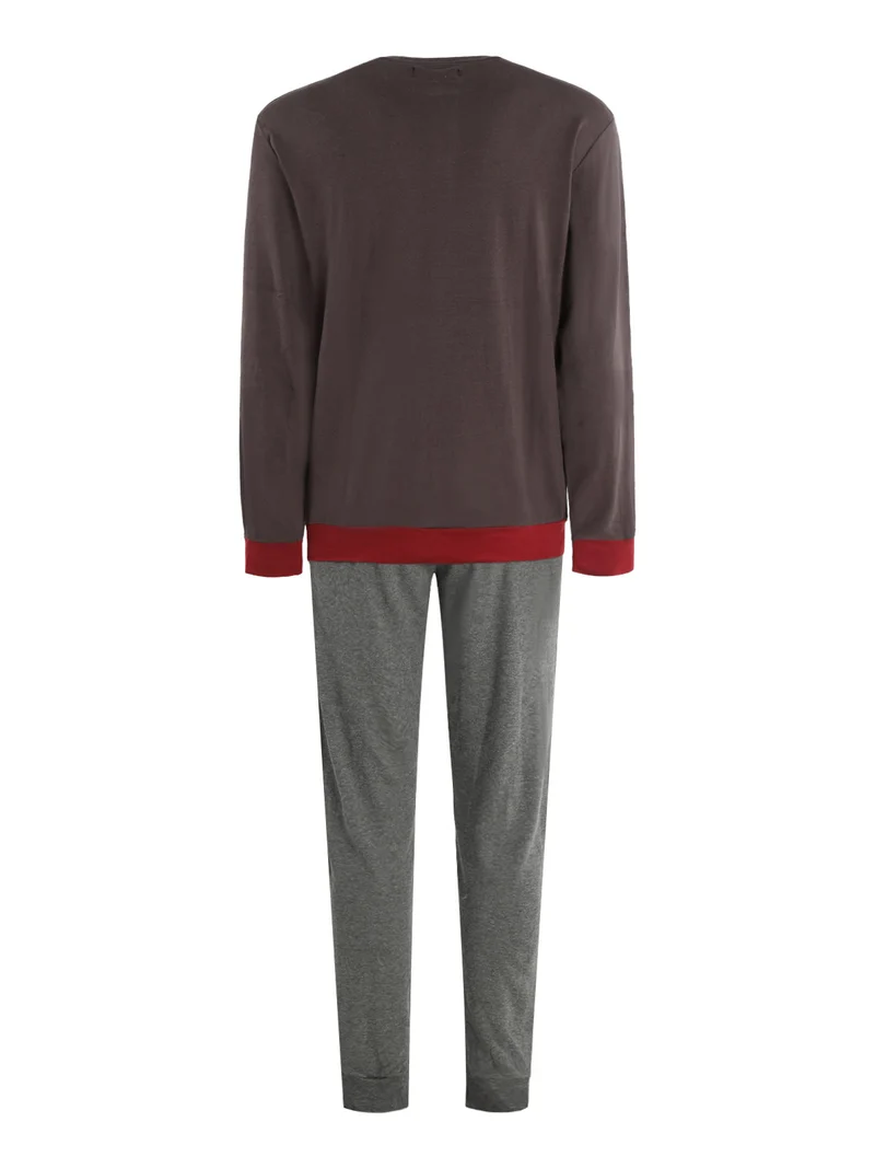 Pigiama lungo da uomo in cotone - grigio