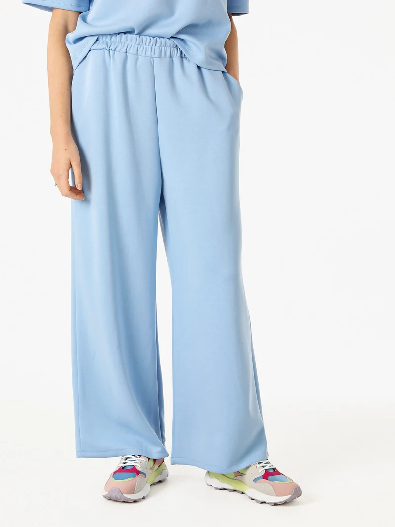 Pantaloni donna in felpa a gamba larga - azzurro