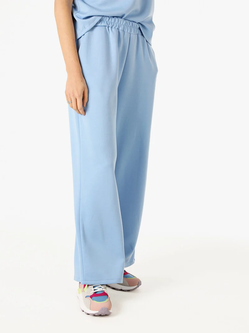 Pantaloni donna in felpa a gamba larga - azzurro