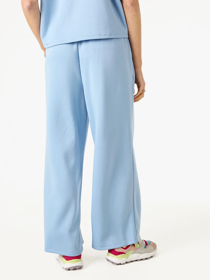 Pantaloni donna in felpa a gamba larga - azzurro