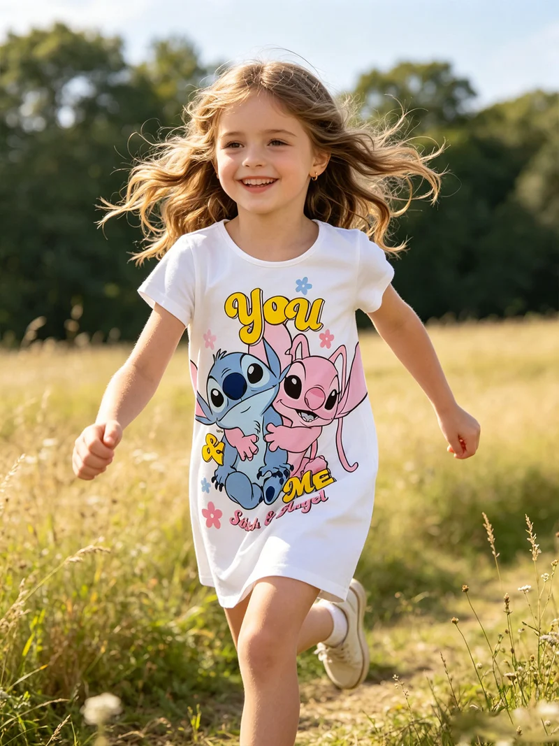 Maxi t-shirt da bambina in cotone con stampa personaggio - multicolore
