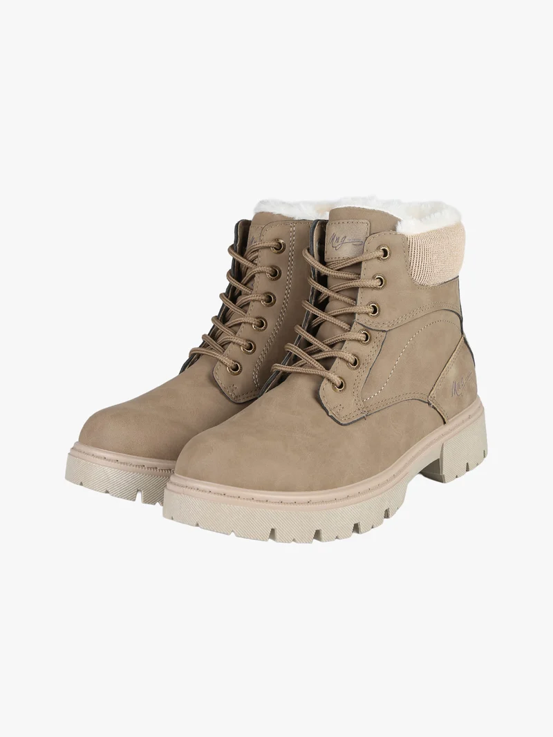 Anfibi donna con lacci e zip e fodera in ecopelliccia - taupe