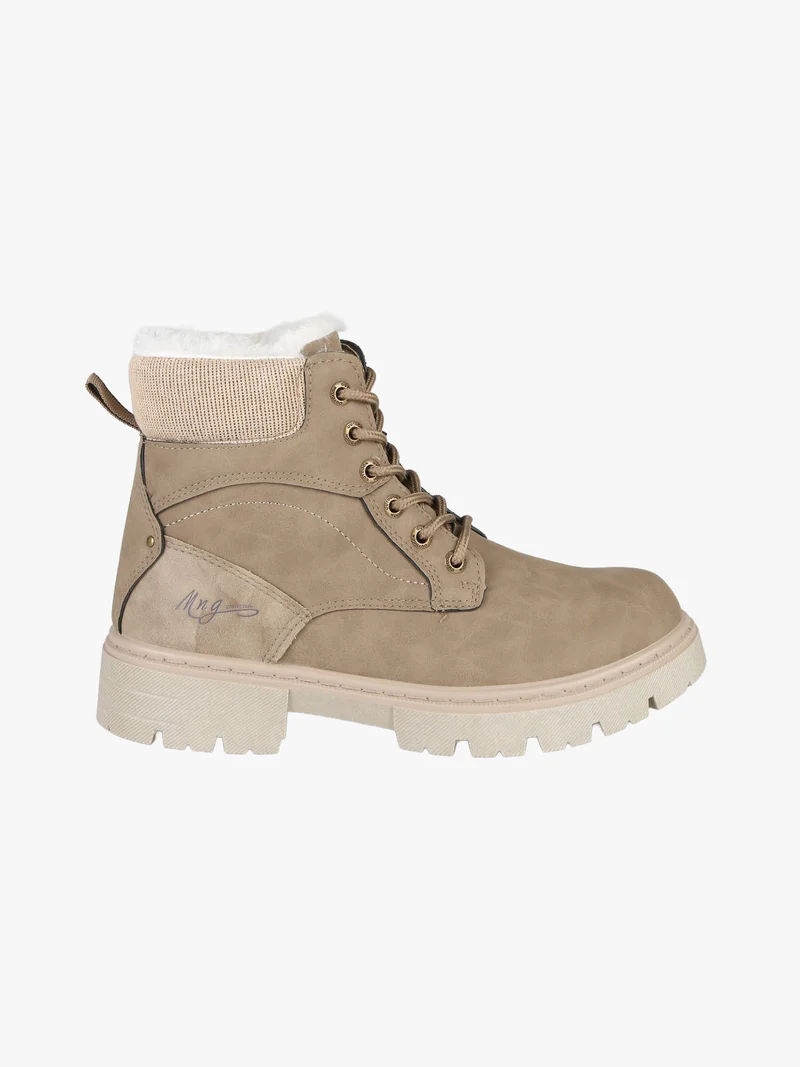 Anfibi donna con lacci e zip e fodera in ecopelliccia - taupe