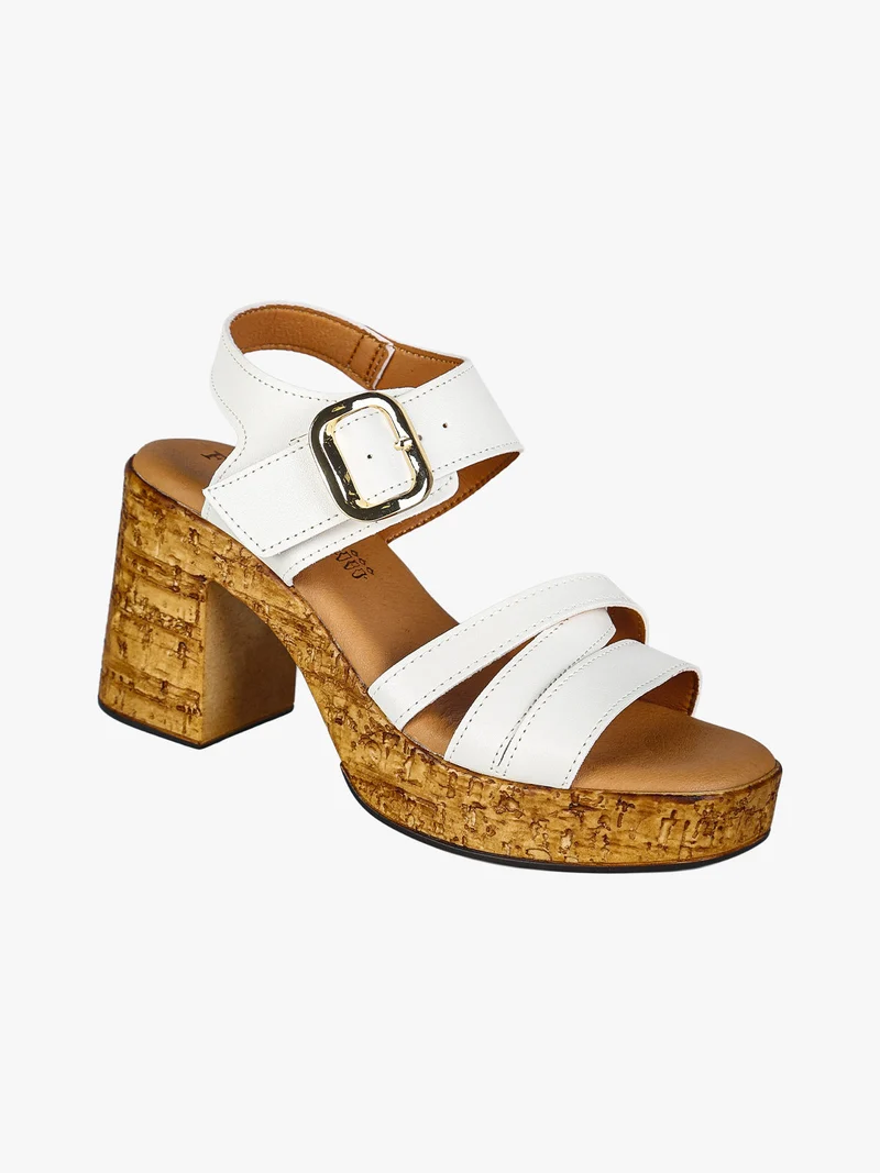 Sandali donna con fibbia tacco largo e plateau - bianco