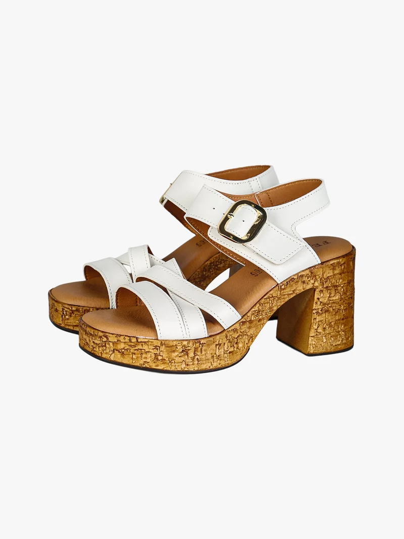 Sandali donna con fibbia tacco largo e plateau - bianco