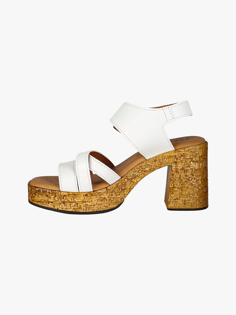 Sandali donna con fibbia tacco largo e plateau - bianco