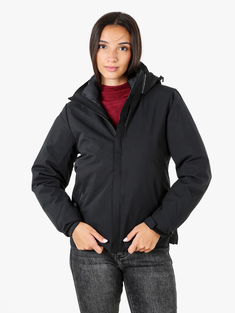 Giubbotto imbottito da donna 2 in 1 con cappuccio e zip - nero