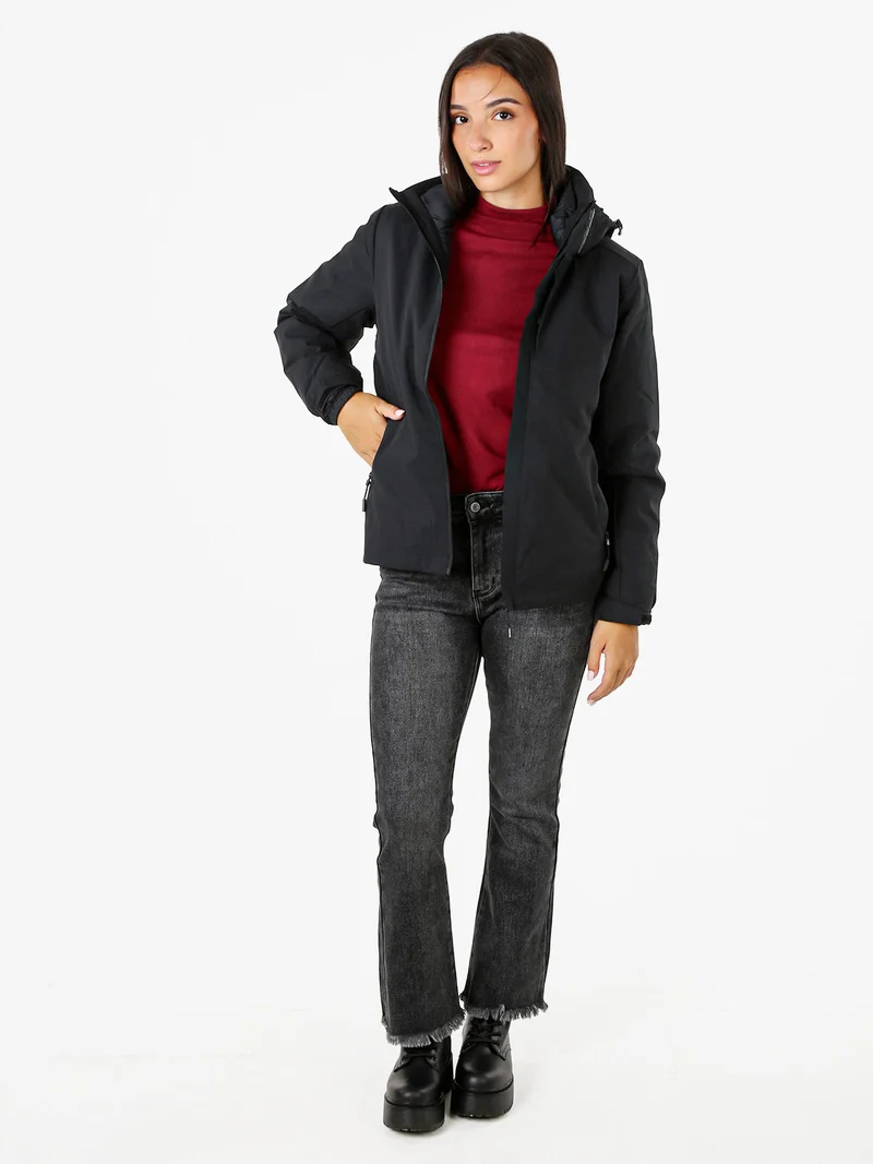 Giubbotto imbottito da donna 2 in 1 con cappuccio e zip - nero